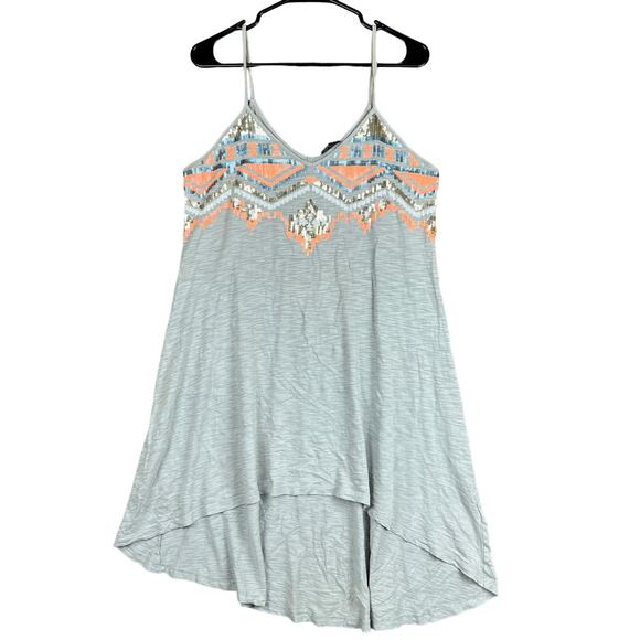 Express Womens Dress Gray Multi Aztec Sequin Spaghetti Strap High Low Stretch M - Picture 1 of 9